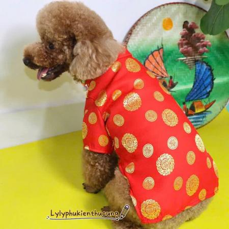 ÁO DÀI TẾT HOẠ TIẾT ĐỒNG TIỀN - ĐỎ